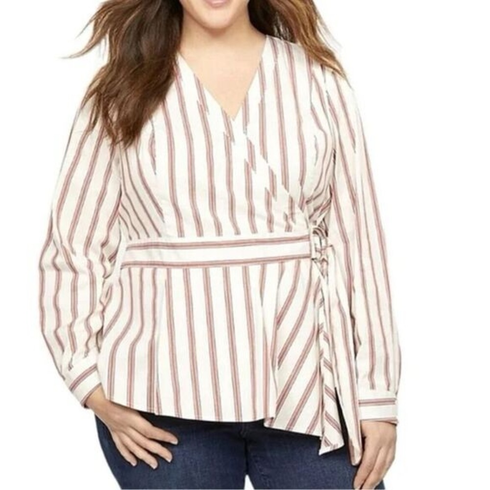 NWT Lane Bryant Stripe Faux Wrap Blouse Size 18 Tie Waist V Neck Work Top